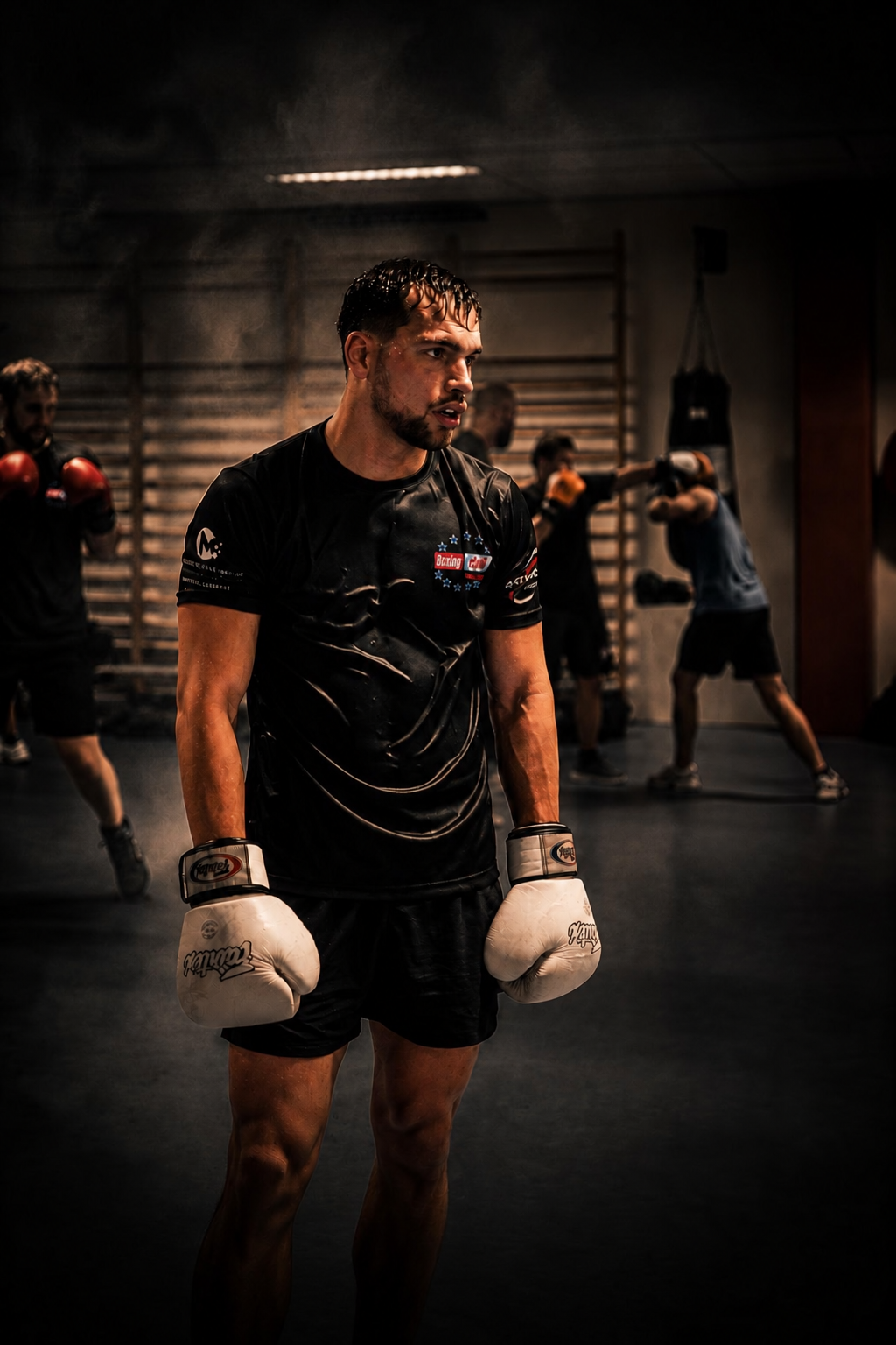 Boxeur concentré après une séance intense